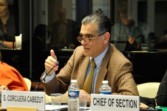 El académico de la IBERO, Santiago Corcuera durante una sesión del Comité. Foto:panorama.ridh.org