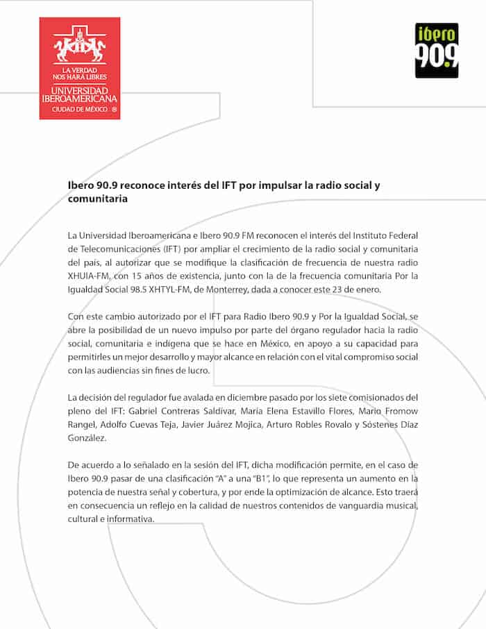 Ibero 90.9 reconoce interés del IFT por impulsar la radio 