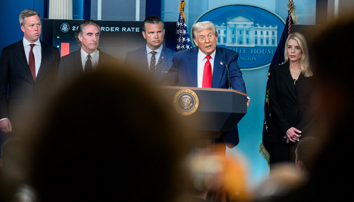 El presidente estadunidense Donald Trump, durante una conferencia de prensa en la Casa Blanca. Imagen tomada de @realDonaldTrump