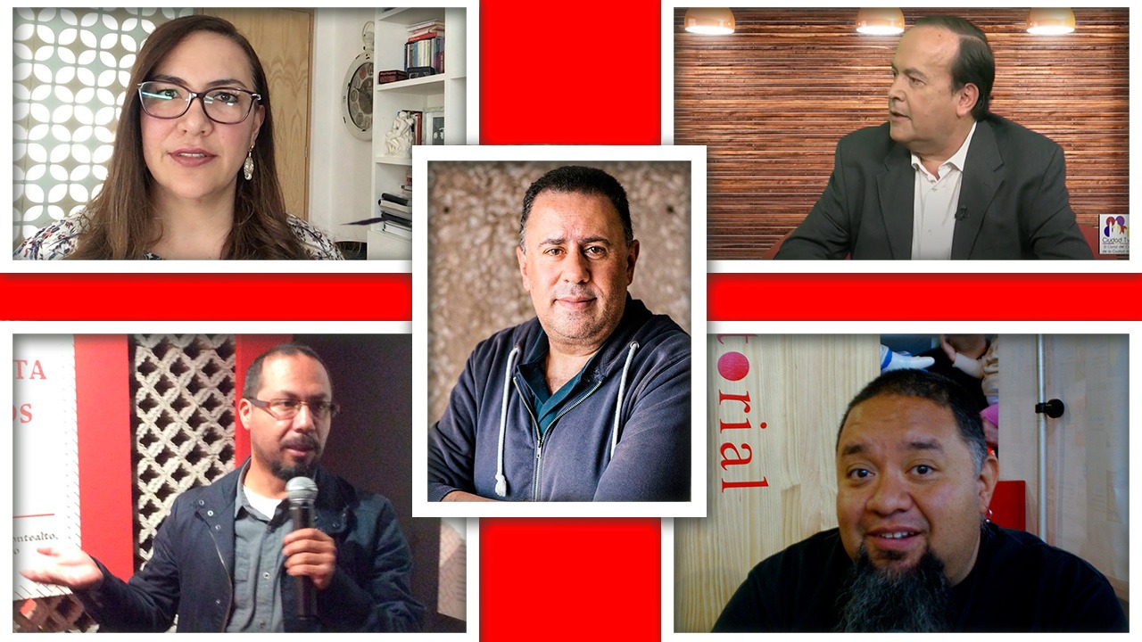 Arriba, Bernadette e Ignacio Cuevas; al centro, Jacobo Dayán; abajo, Carlos Hernández y Bef (Alberto Hernández/IBERO).