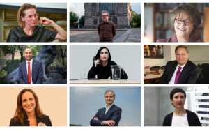 De izquierda a derecha y de arriba abajo: Tatiana Bilbao, Pedro Reyes, Gabriela Warketin, Luis Arriaga, S.J., Frida Escobedo, Alejandro Soberón, Mariana Baños, Daniel Servitje y Carla Fernández