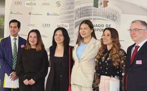 La Dra- Mónica Ancira (segunda de izq. a der.), Académica del Departamento de Salud y responsable del Observatorio Materno Infantil, en el Senado.