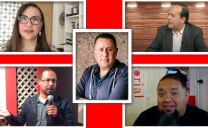 Arriba, Bernadette e Ignacio Cuevas; al centro, Jacobo Dayán; abajo, Carlos Hernández y Bef (Alberto Hernández/IBERO).